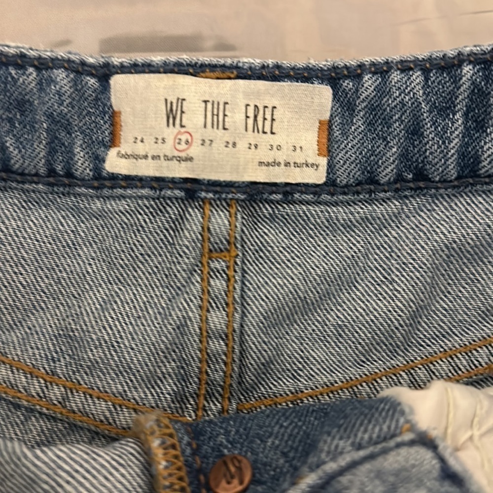 FREE PEOPLE BUTTON FLY DISTRESSED DEMIN JEAN MINI SKIRT - Picture 6 of 7